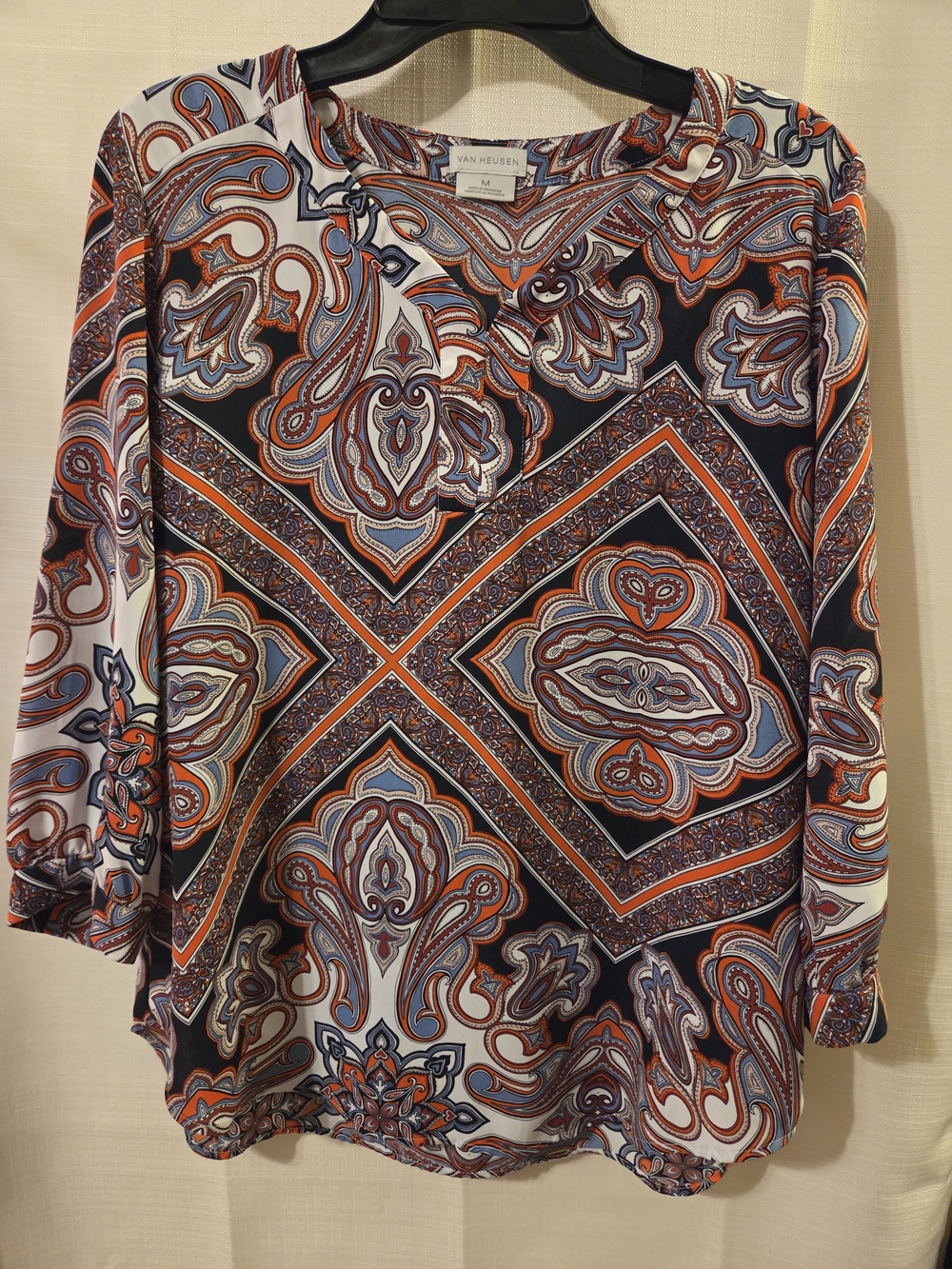Van Heusen Women's Navy and Orange Paisley Print Blouse